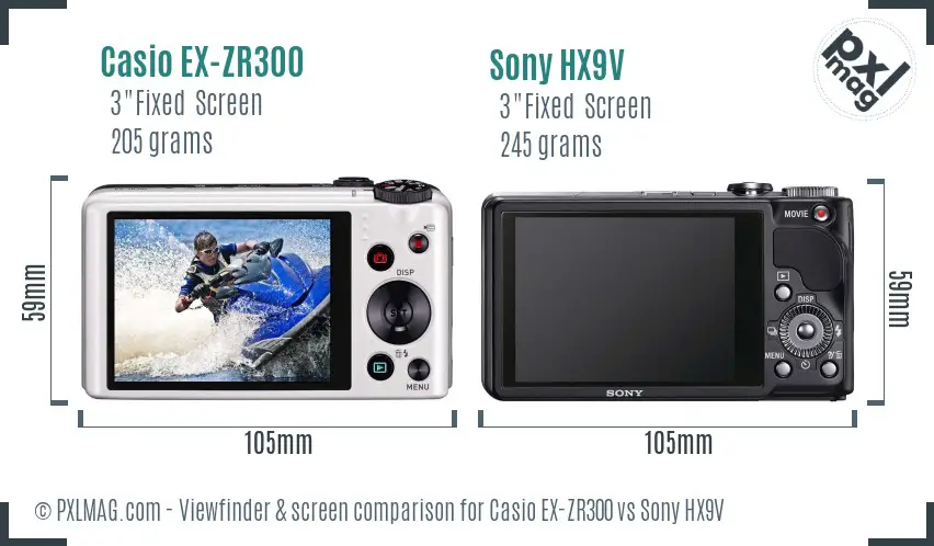 Casio EX-ZR300 vs Sony HX9V Screen and Viewfinder comparison