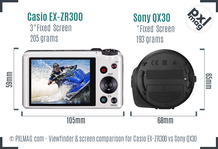 Casio EX-ZR300 vs Sony QX30 Screen and Viewfinder comparison