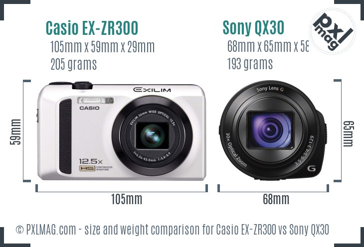 Casio EX-ZR300 vs Sony QX30 size comparison Casio EX-ZR300 vs Sony QX30 size comparison