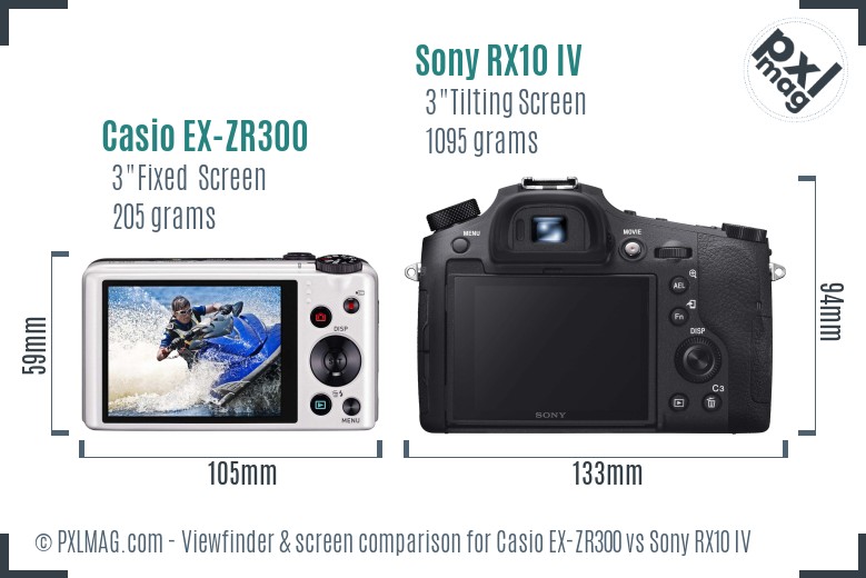 Casio EX-ZR300 vs Sony RX10 IV Screen and Viewfinder comparison