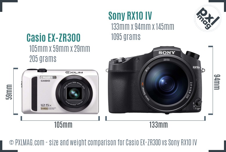 Casio EX-ZR300 vs Sony RX10 IV size comparison