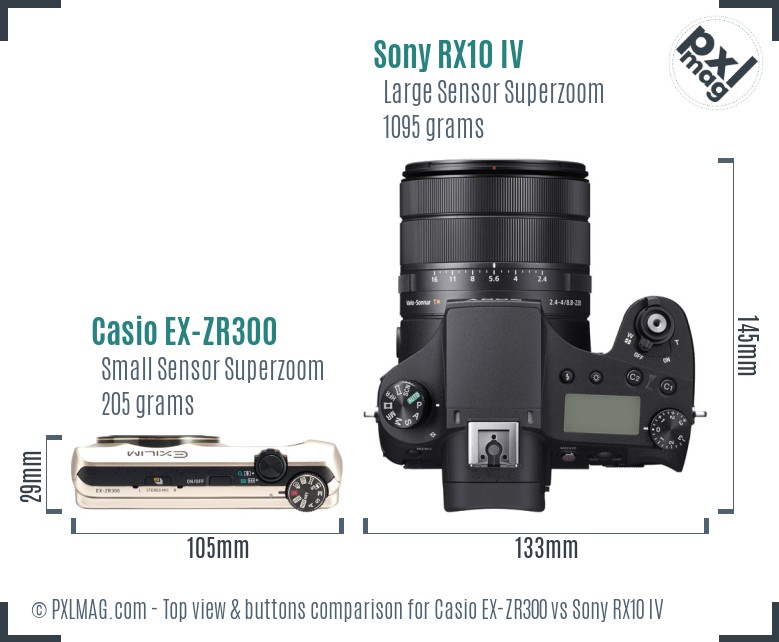 Casio EX-ZR300 vs Sony RX10 IV top view buttons comparison