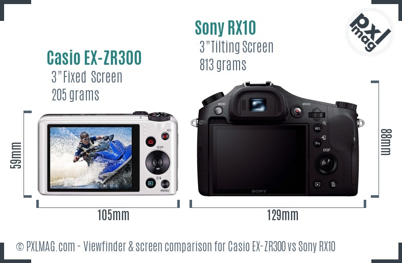 Casio EX-ZR300 vs Sony RX10 Screen and Viewfinder comparison
