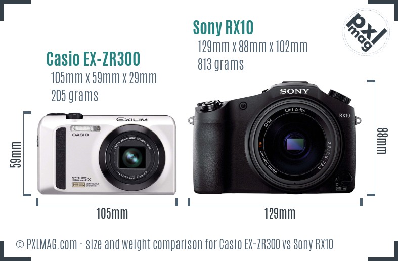 Casio EX-ZR300 vs Sony RX10 size comparison