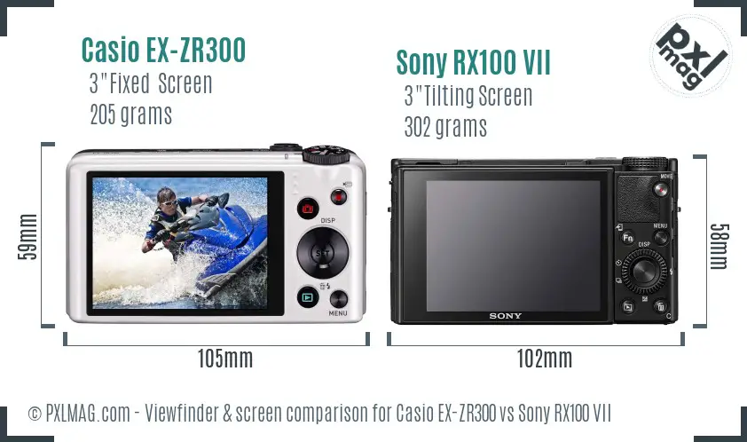 Casio EX-ZR300 vs Sony RX100 VII Screen and Viewfinder comparison