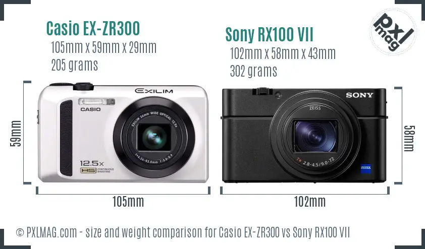 Casio EX-ZR300 vs Sony RX100 VII size comparison