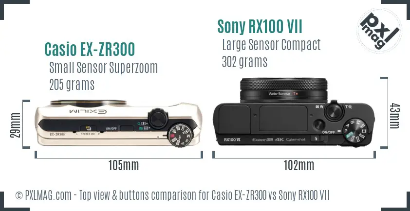 Casio EX-ZR300 vs Sony RX100 VII top view buttons comparison