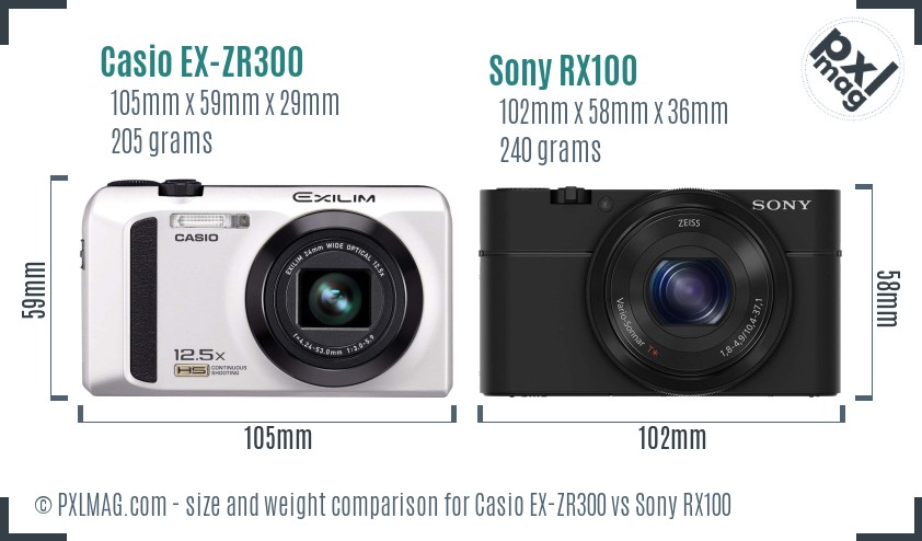 Casio EX-ZR300 vs Sony RX100 size comparison Casio EX-ZR300 vs Sony RX100 size comparison
