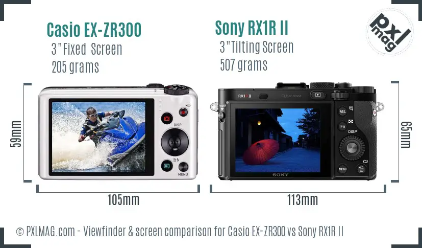 Casio EX-ZR300 vs Sony RX1R II Screen and Viewfinder comparison
