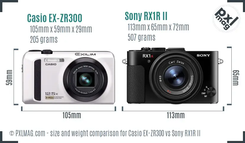 Casio EX-ZR300 vs Sony RX1R II size comparison