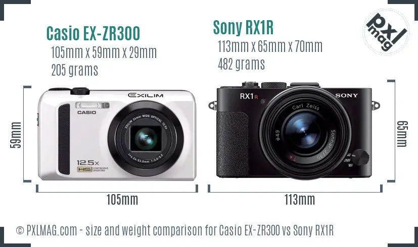 Casio EX-ZR300 vs Sony RX1R size comparison