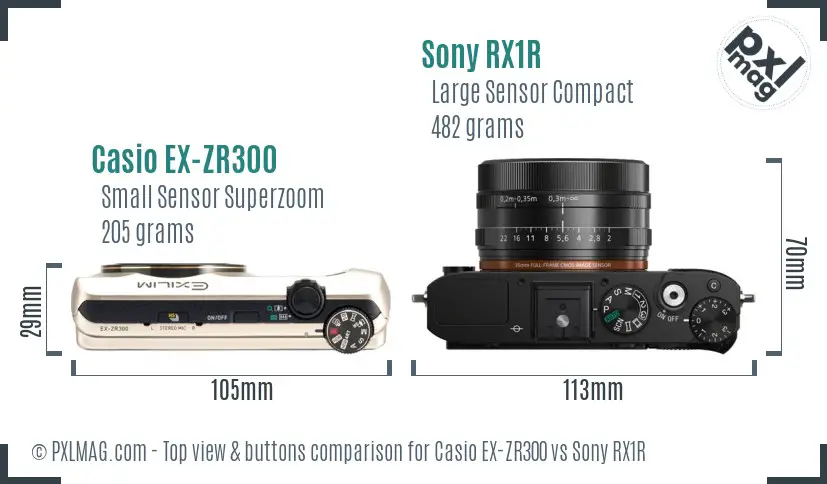 Casio EX-ZR300 vs Sony RX1R top view buttons comparison