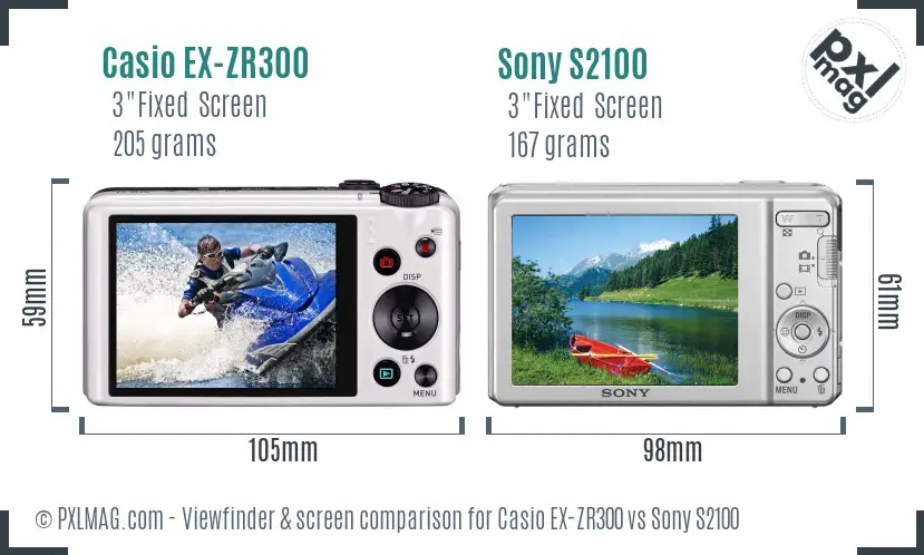 Casio EX-ZR300 vs Sony S2100 Screen and Viewfinder comparison