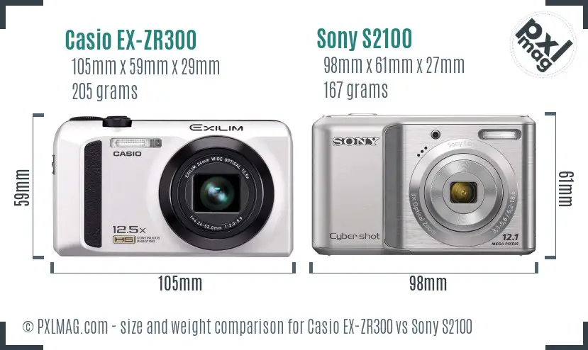Casio EX-ZR300 vs Sony S2100 size comparison