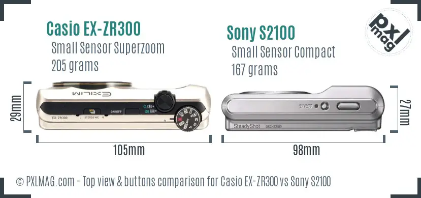Casio EX-ZR300 vs Sony S2100 top view buttons comparison