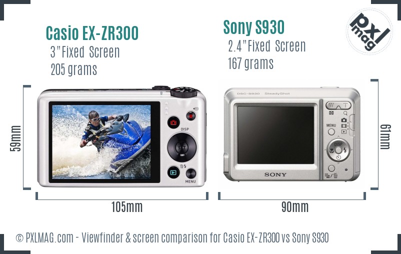 Casio EX-ZR300 vs Sony S930 Screen and Viewfinder comparison