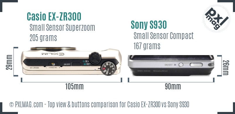 Casio EX-ZR300 vs Sony S930 top view buttons comparison