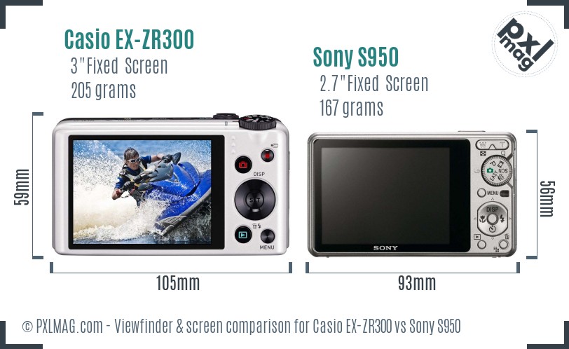 Casio EX-ZR300 vs Sony S950 Screen and Viewfinder comparison