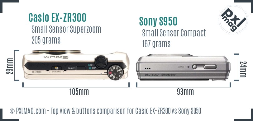 Casio EX-ZR300 vs Sony S950 top view buttons comparison