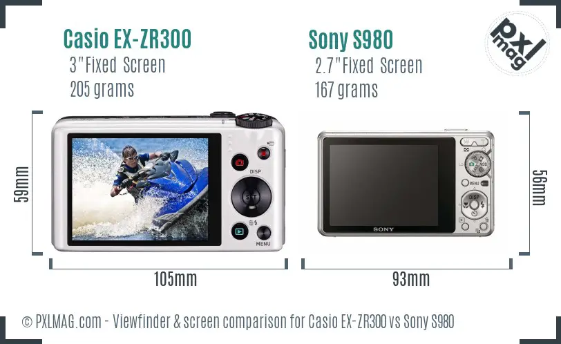 Casio EX-ZR300 vs Sony S980 Screen and Viewfinder comparison