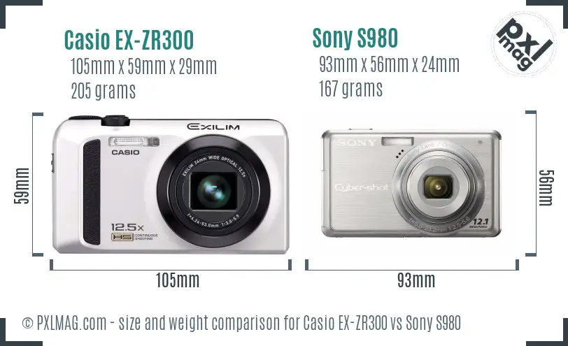 Casio EX-ZR300 vs Sony S980 size comparison