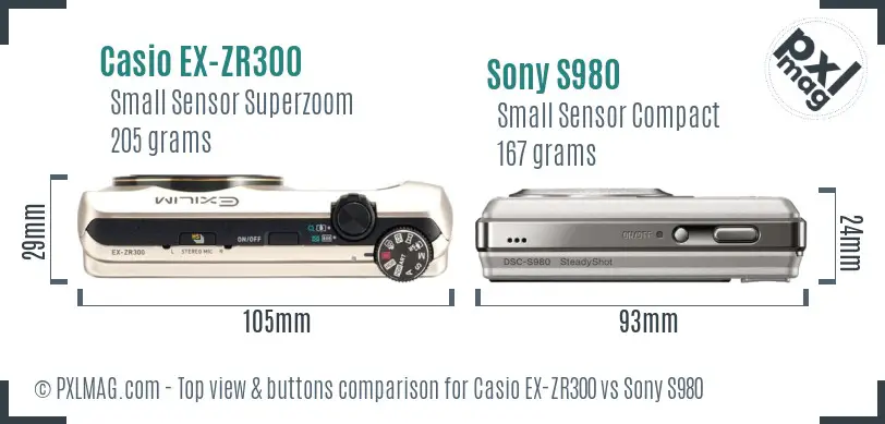 Casio EX-ZR300 vs Sony S980 top view buttons comparison