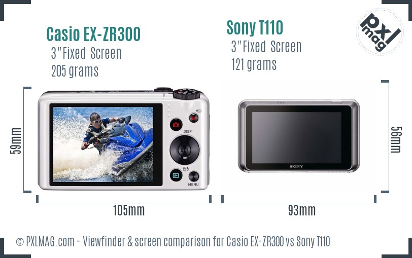 Casio EX-ZR300 vs Sony T110 Screen and Viewfinder comparison