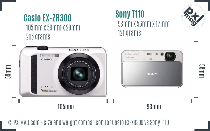 Casio EX-ZR300 vs Sony T110 size comparison