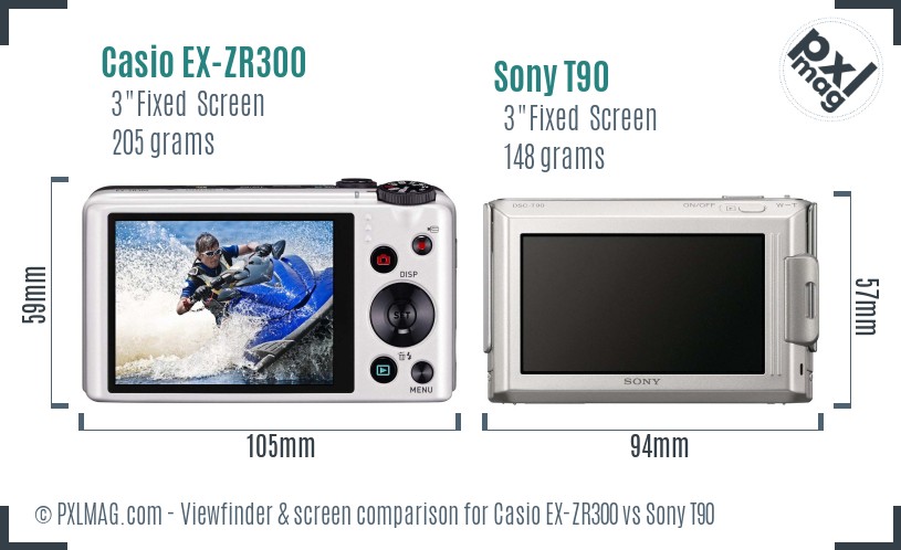 Casio EX-ZR300 vs Sony T90 Screen and Viewfinder comparison