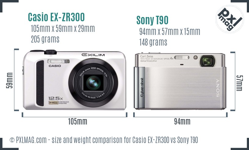 Casio EX-ZR300 vs Sony T90 size comparison