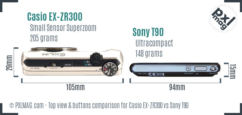 Casio EX-ZR300 vs Sony T90 top view buttons comparison