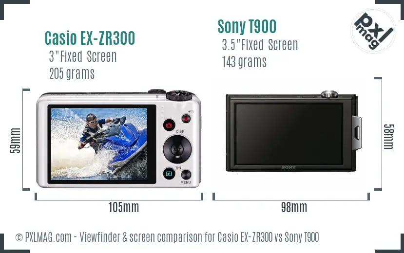 Casio EX-ZR300 vs Sony T900 Screen and Viewfinder comparison