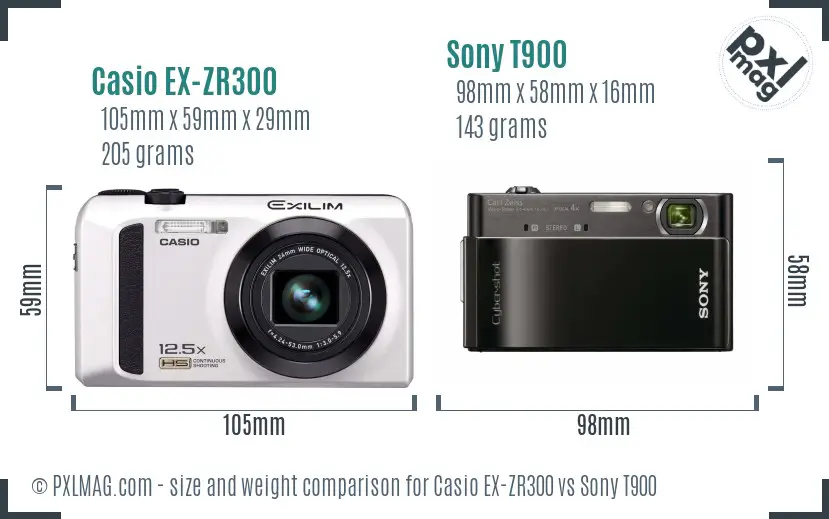 Casio EX-ZR300 vs Sony T900 size comparison