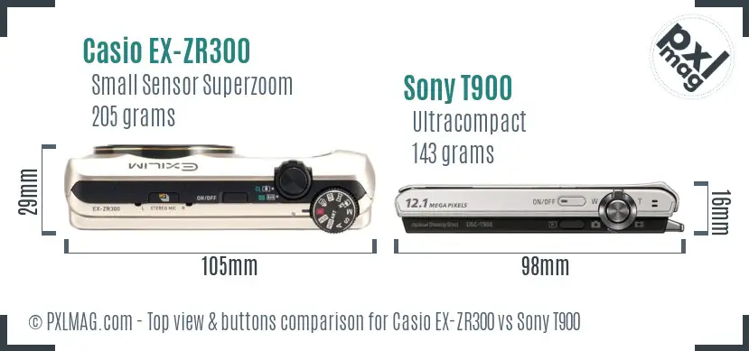 Casio EX-ZR300 vs Sony T900 top view buttons comparison