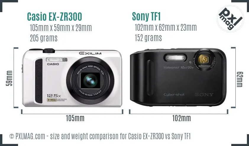 Casio EX-ZR300 vs Sony TF1 size comparison
