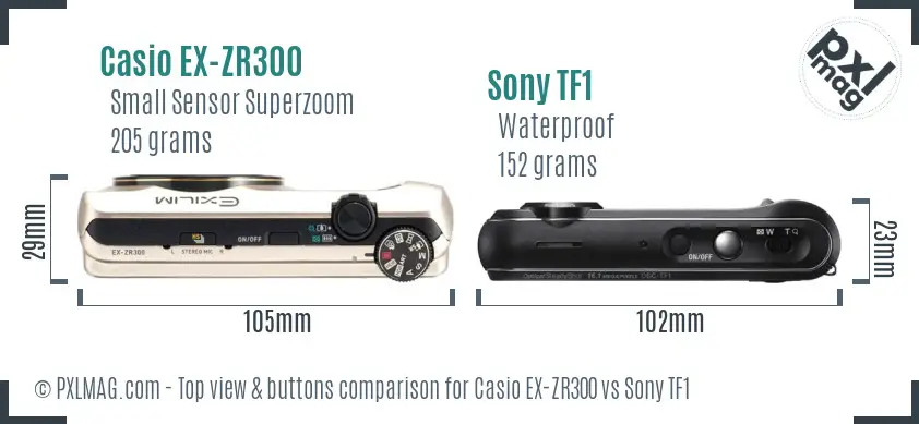 Casio EX-ZR300 vs Sony TF1 top view buttons comparison