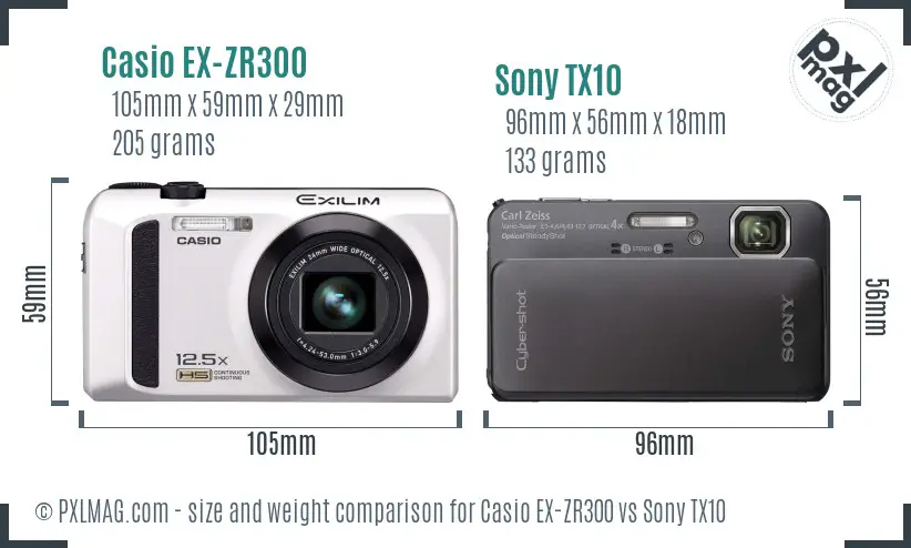 Casio EX-ZR300 vs Sony TX10 size comparison
