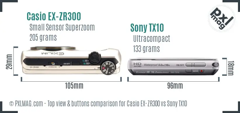 Casio EX-ZR300 vs Sony TX10 top view buttons comparison
