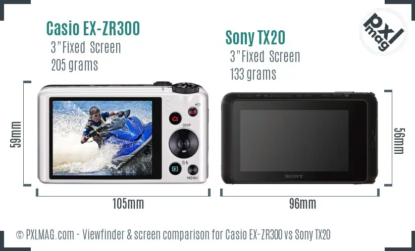 Casio EX-ZR300 vs Sony TX20 Screen and Viewfinder comparison