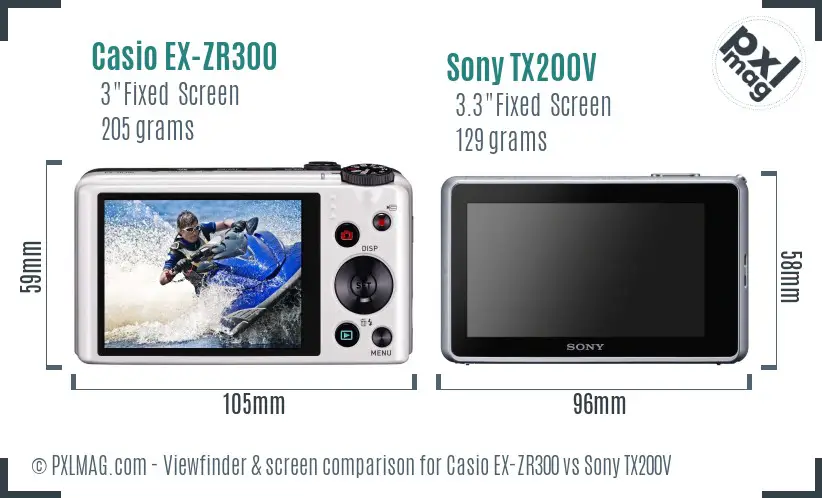 Casio EX-ZR300 vs Sony TX200V Screen and Viewfinder comparison