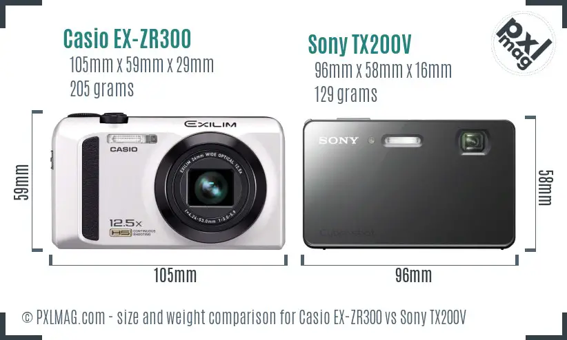 Casio EX-ZR300 vs Sony TX200V size comparison