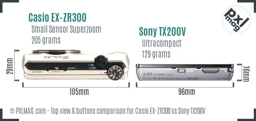 Casio EX-ZR300 vs Sony TX200V top view buttons comparison