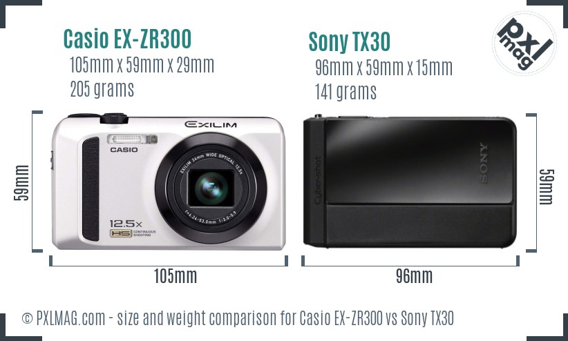 Casio EX-ZR300 vs Sony TX30 size comparison