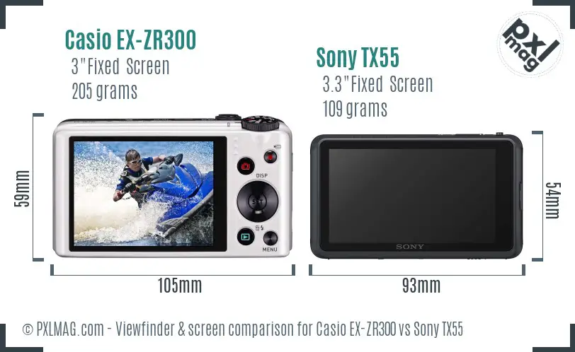 Casio EX-ZR300 vs Sony TX55 Screen and Viewfinder comparison