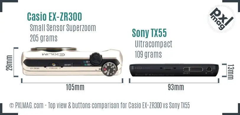 Casio EX-ZR300 vs Sony TX55 top view buttons comparison