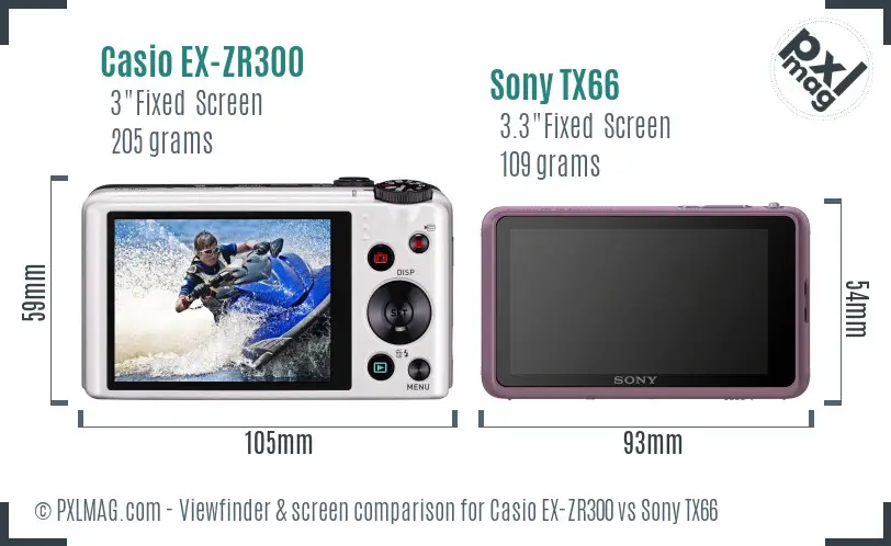 Casio EX-ZR300 vs Sony TX66 Screen and Viewfinder comparison