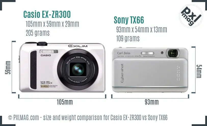 Casio EX-ZR300 vs Sony TX66 size comparison