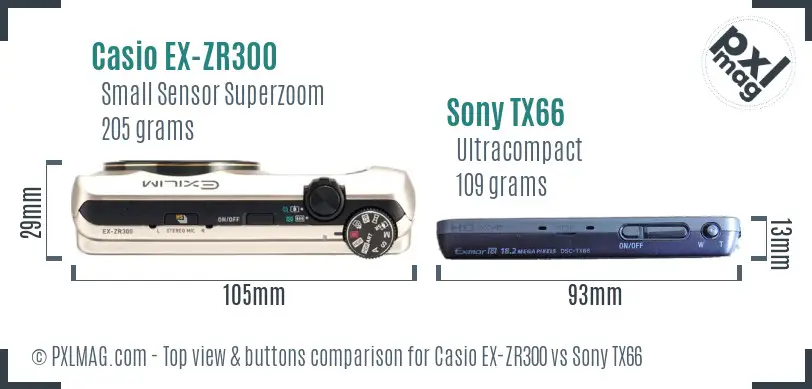 Casio EX-ZR300 vs Sony TX66 top view buttons comparison