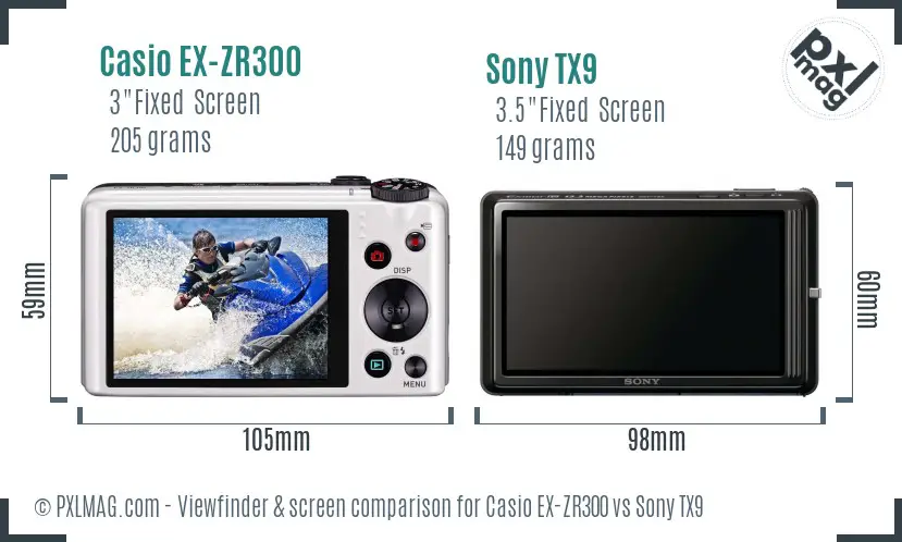 Casio EX-ZR300 vs Sony TX9 Screen and Viewfinder comparison