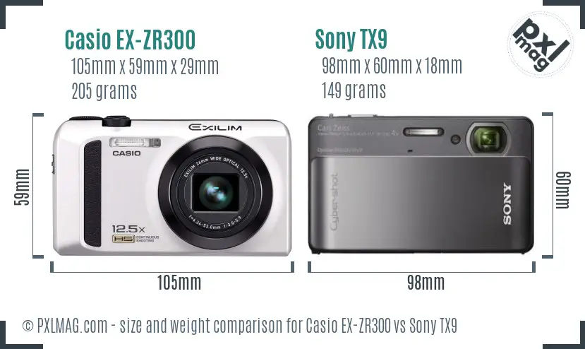 Casio EX-ZR300 vs Sony TX9 size comparison